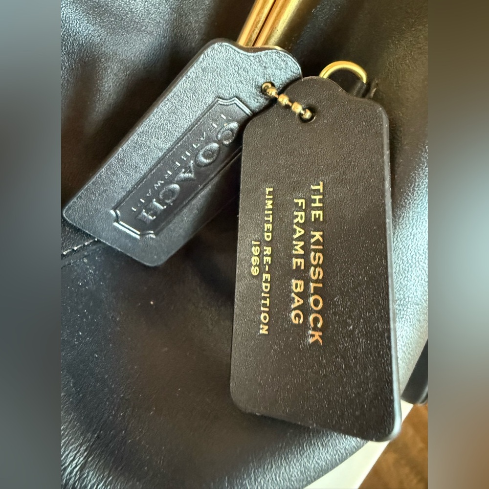 Coach Large Leather Kisslock Frame Bag Purse Black NEW Oversized Clutch - Picture 16 of 16